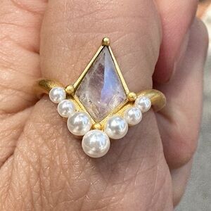 Leeada Gold Moonstone and Pearl Ring